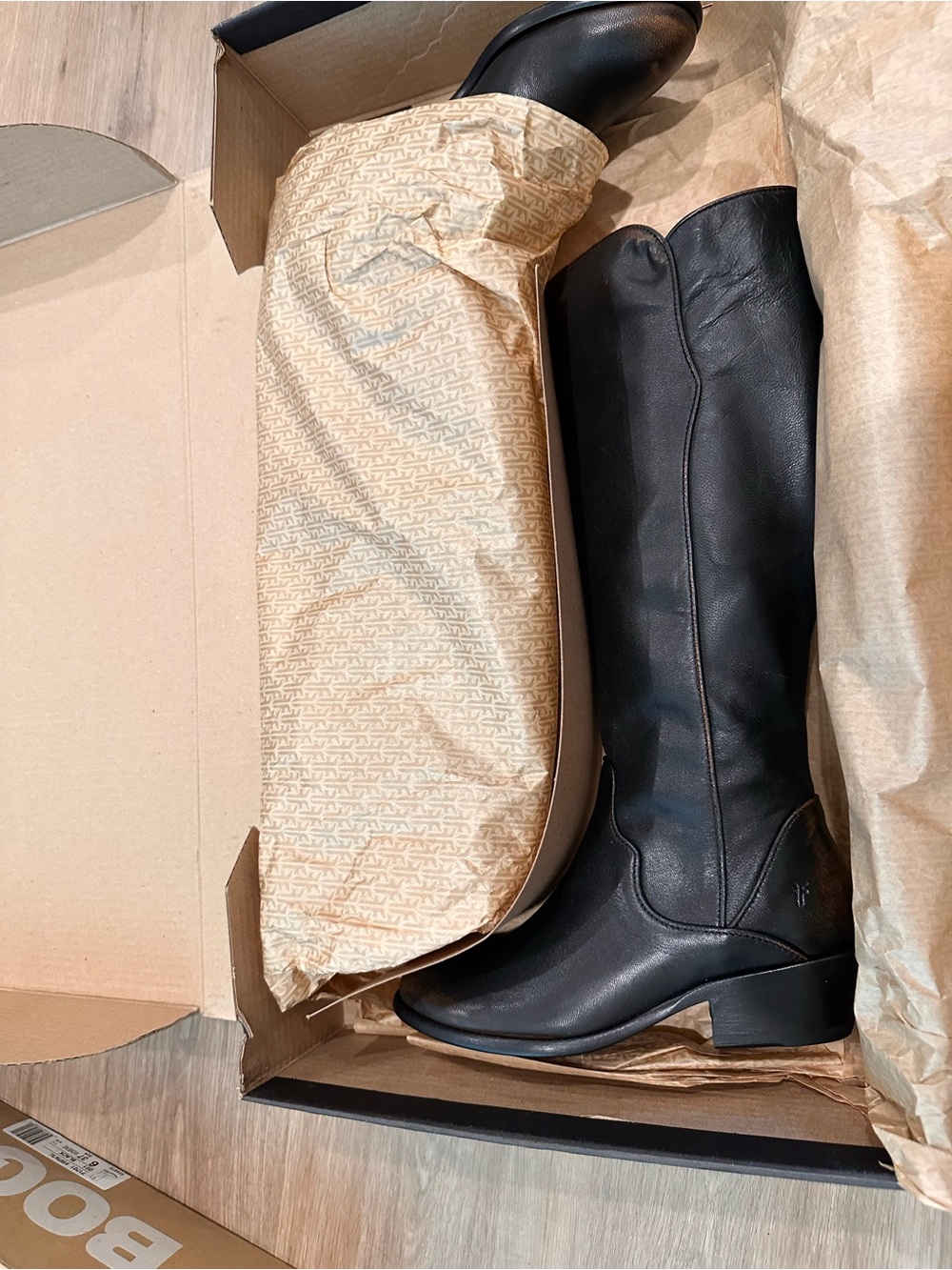 Frye Black Leather Knee-High Riding Boots-Carson Piping Tall boot